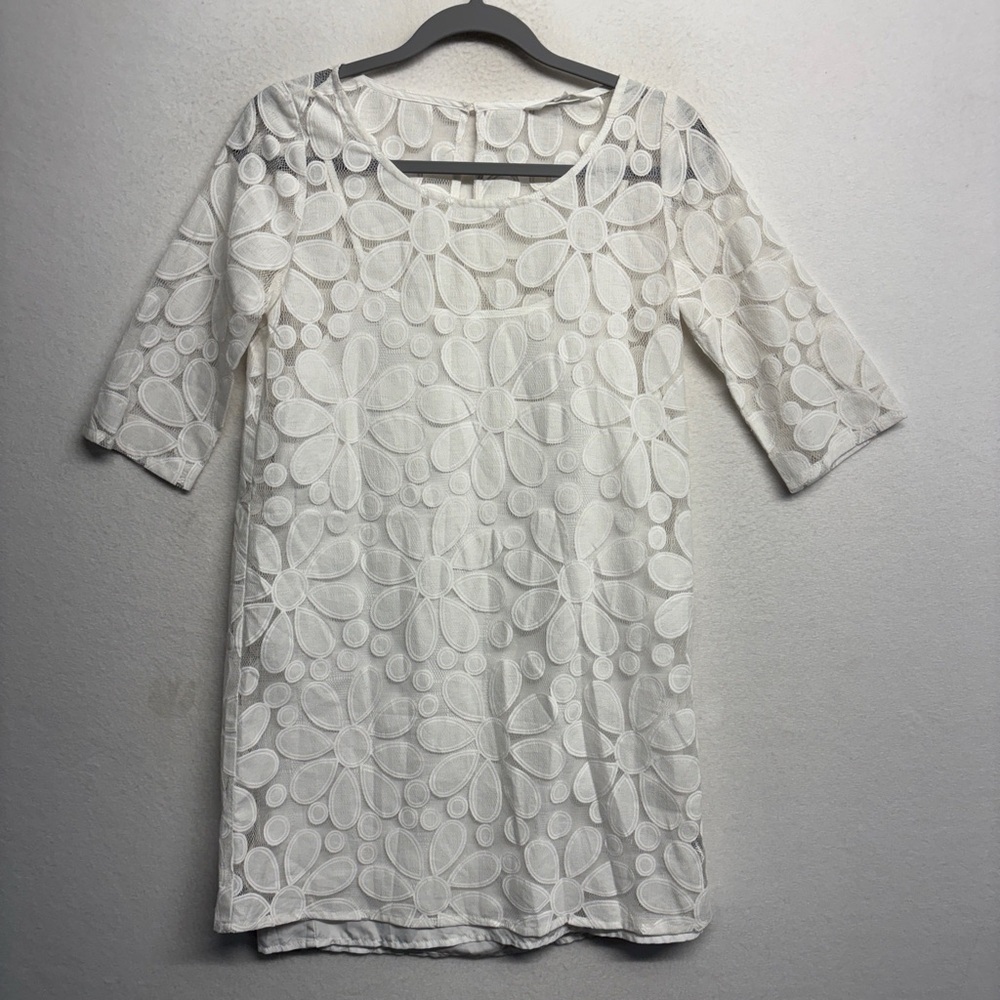 Jack Lace Boat Neck Floral White Mini Dress‎ Tunic XS